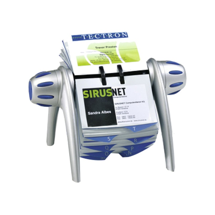 Suport carti de vizita Durable Visifix Flip, argintiu metalizat