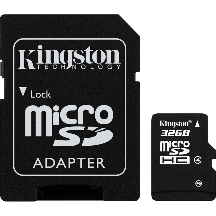 Карта памет Kingston microSDHC 32GB, Class 4 + Адаптер