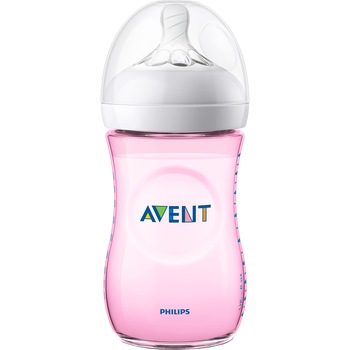 Biberon Natural Philips-Avent SCF034/17, cu tetina debit lent, Roz, 260 ml Biberon Natural Philips-Avent SCF034/17, cu tetina debit lent, Roz, 260 ml