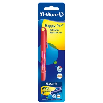 Stilou Pelikan Happy, cu doua patroane, blister, rosu / albastru Stilou Pelikan Happy, cu doua patroane, blister, rosu / albastru
