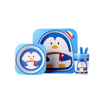 Set de masa si tacamuri pentru copii din fibra de bambus, FizioTab® Kids - Farfurie 2 compartimente, cana, bol, furculita si lingurita, serviciu de masa bebe, set hranire 5 piese, vesela mic dejun, pranz, cina, Pinguin Set de masa si tacamuri pentru copii din fibra de bambus, FizioTab® Kids - Farfurie 2 compartimente, cana, bol, furculita si lingurita, serviciu de masa bebe, set hranire 5 piese, vesela mic dejun, pranz, cina, Pinguin
