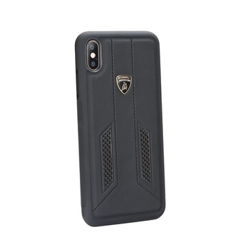 Husa iPhone XS MAX Lamborghini Huracan-D6 Piele Neagra Husa iPhone XS MAX Lamborghini Huracan-D6 Piele Neagra