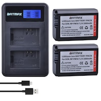 Set 2 acumulatori NP-FW50 de 2000mAh + incarcator dublu compatibil Sony seriile Alpha (A7 A7R A7S A5000 A5100 A6000 A6300 A6500 SLT-A33 SLT-A55) seriile NEX (NEX-3, NEX-5, NEX-6, NEX-7)