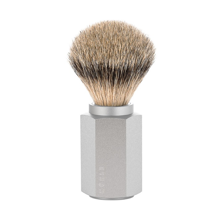 Pamatuf Silvertip Badger cu par de bursuc si maner din aluminiu anodizat Muehle Hexagon 091 M HXG PURE