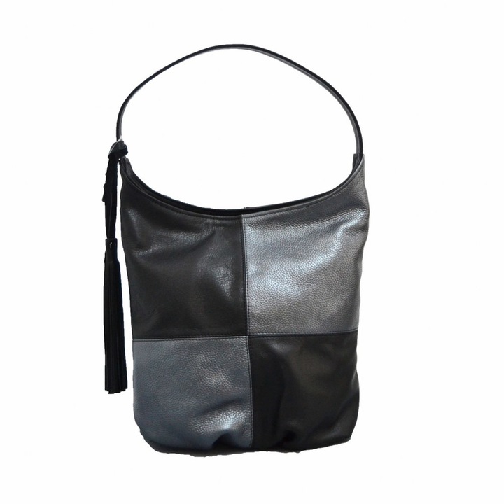 Zea női táska, természetes bőr, fekete és ezüst négyzetekkel