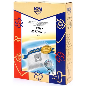 Sac aspirator ETA 419, sintetic, 4X saci + 2 filtre, K&M Sac aspirator ETA 419, sintetic, 4X saci + 2 filtre, K&M