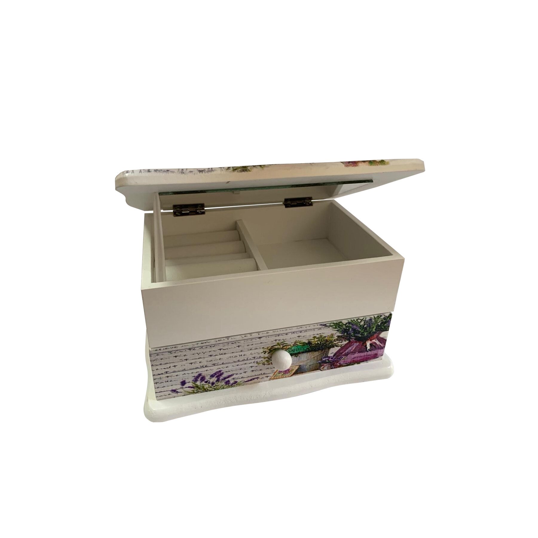 Caseta de bijuterii Home, lavander, lemn alb, oglinda, Cadouridiversity