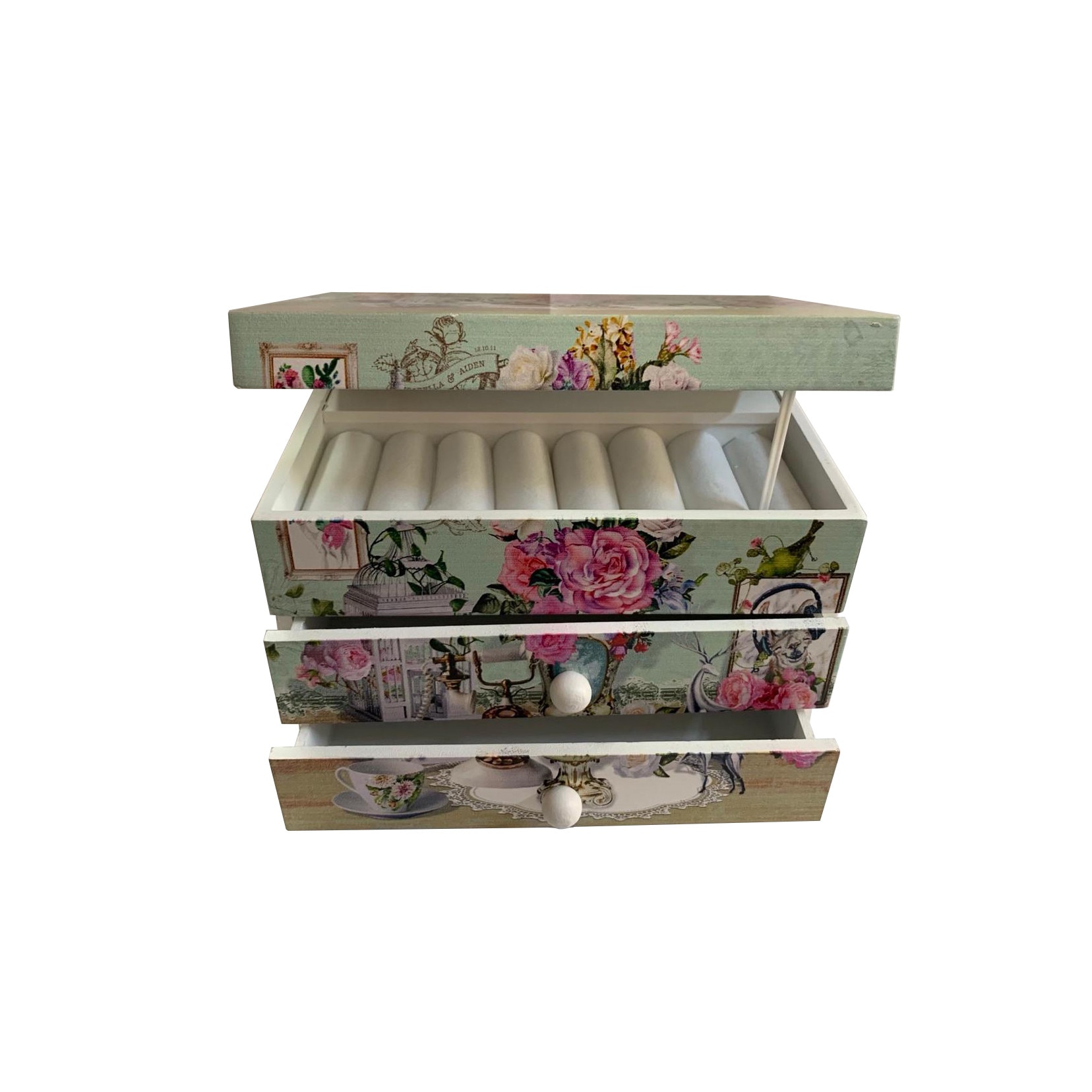 Caseta de bijuterii muzicala cu imprimeu floral, Cadouridiversity