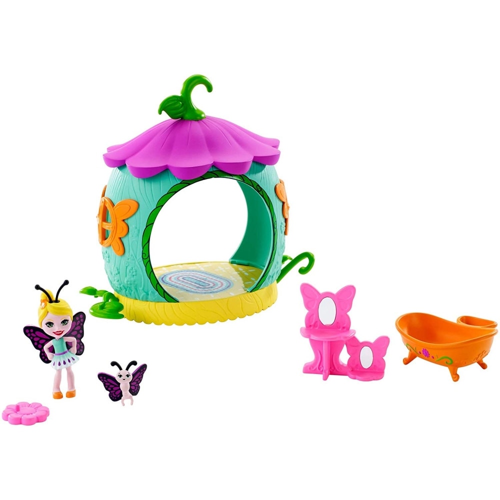 Set de joaca Mattel Enchantimals Petal Park Cocoon Bathroom cu mini figurina Baxi Butterfly