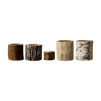 Set 5 vase decorative votive interior sticla, Bloomingville, lemn natural Set 5 vase decorative votive interior sticla, Bloomingville, lemn natural