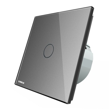 Intrerupator simplu cu touch Livolo din sticla, conectivitate prin protocol ZigBee, Gri Intrerupator simplu cu touch Livolo din sticla, conectivitate prin protocol ZigBee, Gri