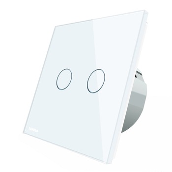 Intrerupator dublu cap-scara cap-cruce cu touch Livolo din sticla, conectivitate prin protocol ZigBee, Alb Intrerupator dublu cap-scara cap-cruce cu touch Livolo din sticla, conectivitate prin protocol ZigBee, Alb