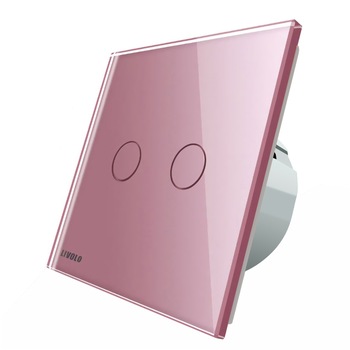 Intrerupator dublu cap-scara cap-cruce cu touch Livolo, din sticla, Roz Intrerupator dublu cap-scara cap-cruce cu touch Livolo, din sticla, Roz