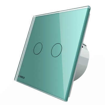 Intrerupator dublu cap-scara cap-cruce cu touch Livolo, din sticla, Verde Intrerupator dublu cap-scara cap-cruce cu touch Livolo, din sticla, Verde