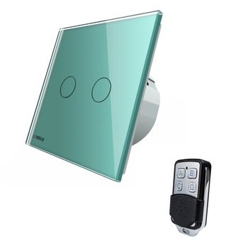 Intrerupator dublu cu touch Livolo, din sticla, Wi-Fi, telecomanda inclusa, Verde Intrerupator dublu cu touch Livolo, din sticla, Wi-Fi, telecomanda inclusa, Verde