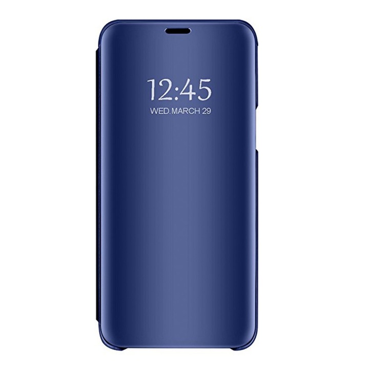 Samsung Galaxy A6 2018 flip könyvtípusú intelligens telefontok, tükrös, elegáns kialakítás, asztali állvány, kék