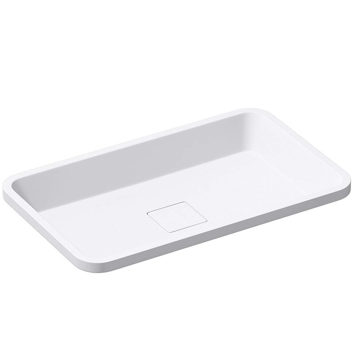 Lavoar EGO-104, compozit marmura, Alb Mat, montaj pe blat, 53x33 cm, scurgere ascunsa