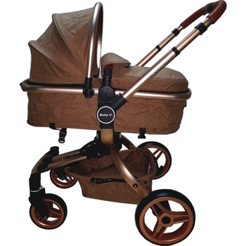 Carucior nou nascuti 3 in 1 NOVOKIDS™ Baby C Classico , Design futurist, Landou cu invartire 360 grade, Scoica auto, Spatar reglabil in 3 trepte, Maron cu Auriu Carucior nou nascuti 3 in 1 NOVOKIDS™ Baby C Classico , Design futurist, Landou cu invartire 360 grade, Scoica auto, Spatar reglabil in 3 trepte, Maron cu Auriu
