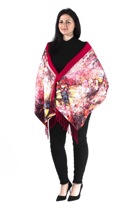 Дамски шал, многоцветна дъга, от коприна, щампа, подплатено с кашмир, абстрактен десен, 190/50 см