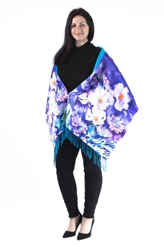 Sal din matase, paint-print,dublat cu cashmir,violet/albastru/alb,cu franjuri,190/50 cm Sal din matase, paint-print,dublat cu cashmir,violet/albastru/alb,cu franjuri,190/50 cm
