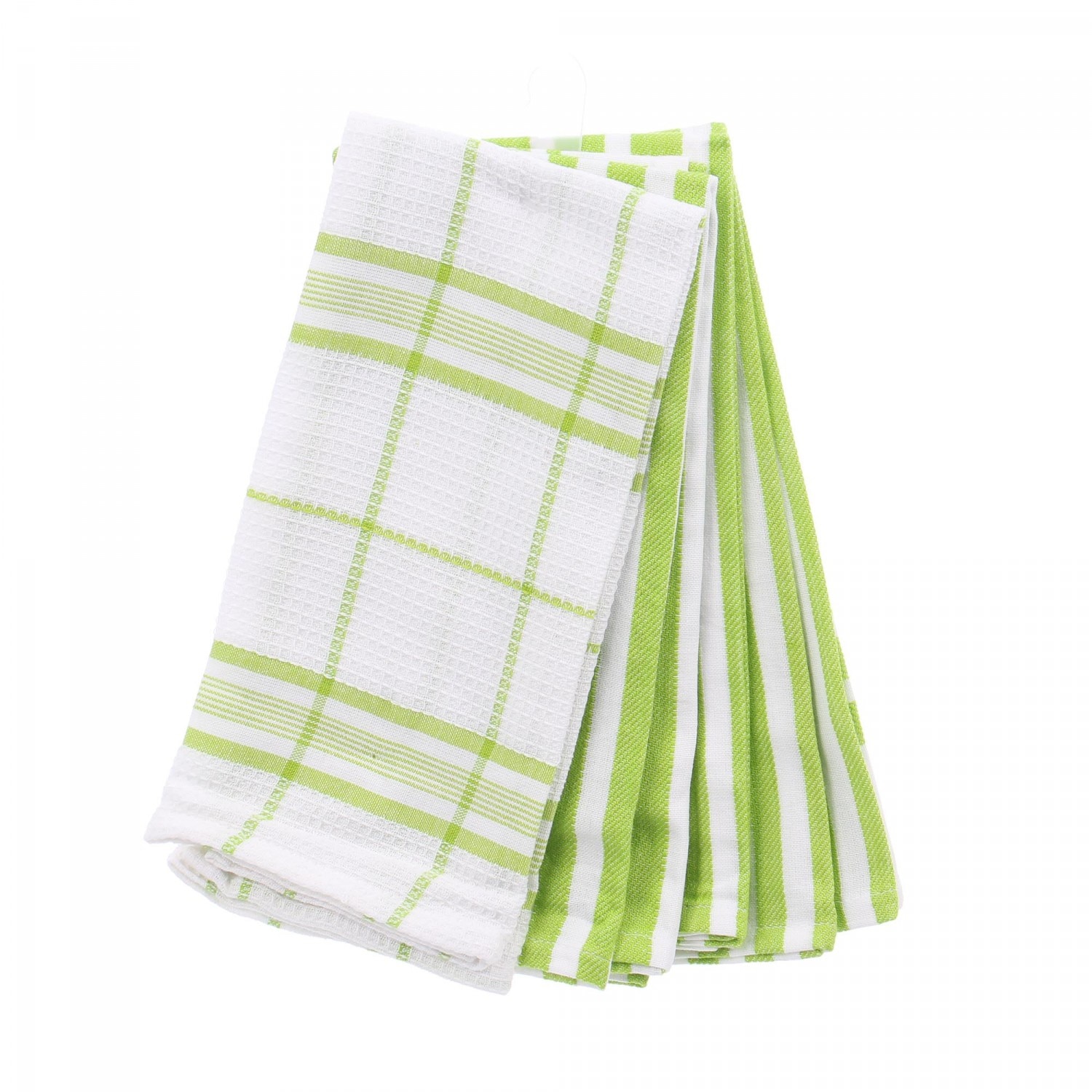 Prosop bucatarie, iMK®, alb/verde deschis, set 6 bucati, model dungi, bumbac, 60 x 40 cm