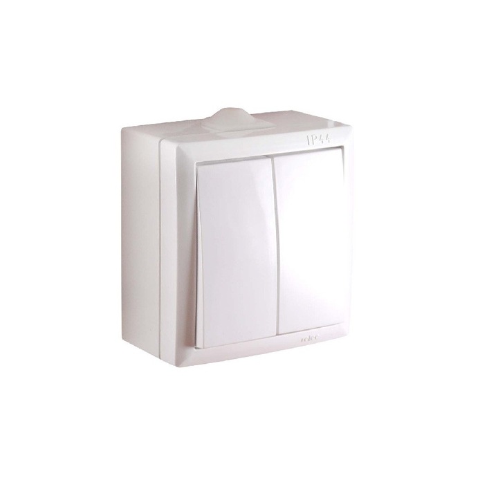 Intrerupator dublu, Elegant, aparent, rama inclusa, alb