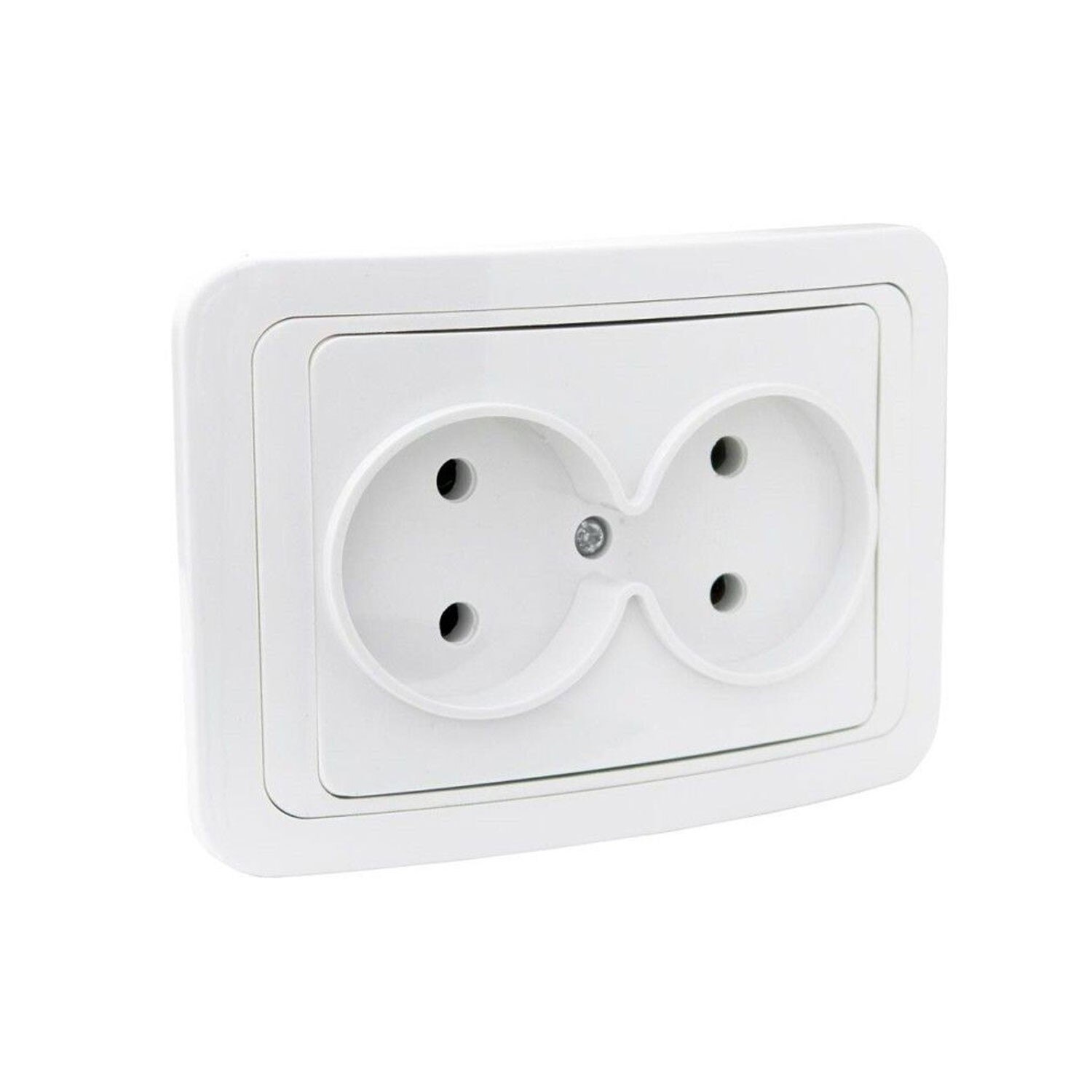 Priza dubla Comtec Premium, incastrata, rama inclusa, alba