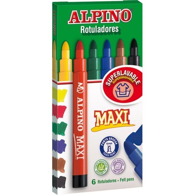 Carioca lavabila, 6 culori/cutie, ALPINO Maxi