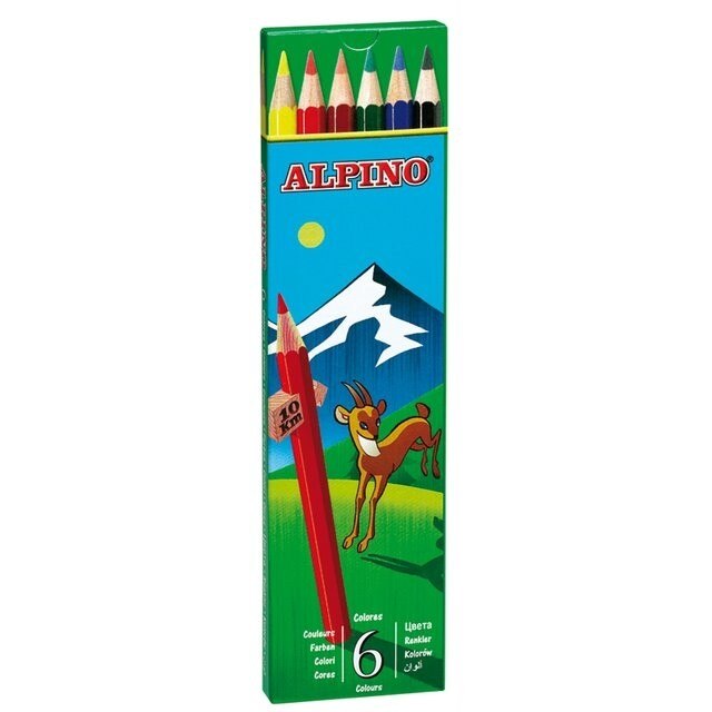 Creioane colorate, cutie carton, 6 culori/set, ALPINO