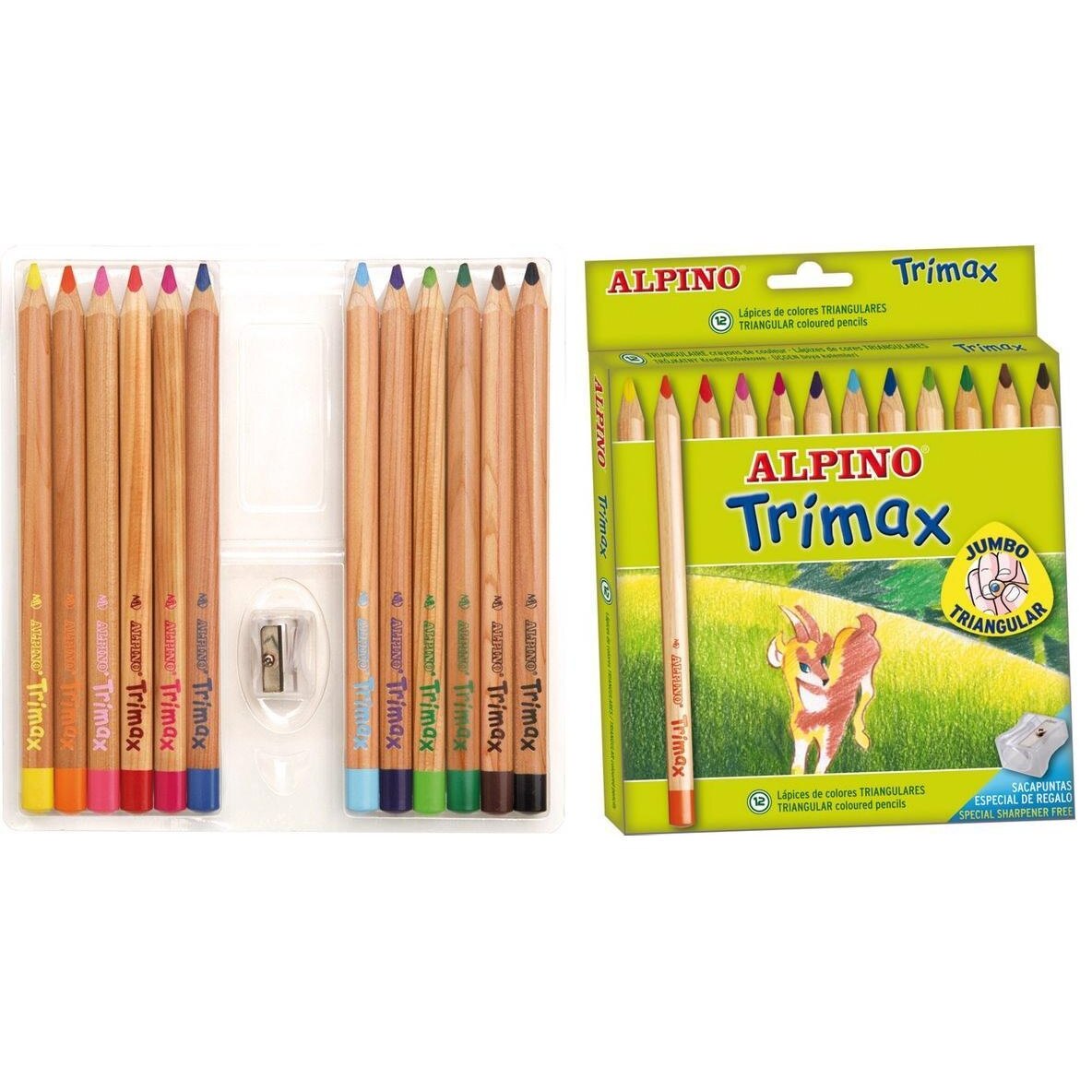 Creioane colorate triunghiulare, cutie carton, 12 culori/set, ALPINO Trimax Jumbo