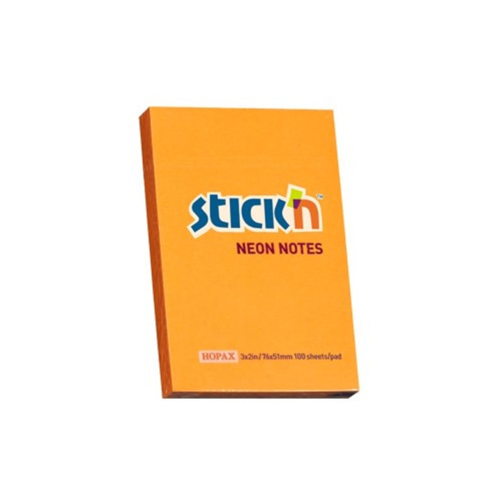 Öntapadós jegyzetek 76 X 51 Mm, 100 lap, Stick "n - Neon narancssárga