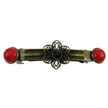 Clama de par floricica bronz cu haolit si cristal negru, GlamBazaar Clama de par floricica bronz cu haolit si cristal negru, GlamBazaar