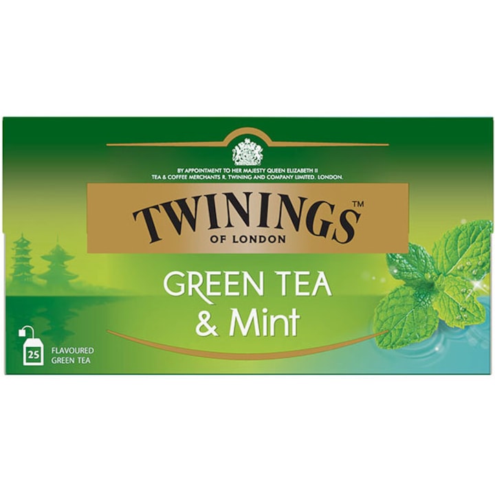Ceai Twinings Verde cu aroma de Menta, 25 pliculete, 37.5 gr.