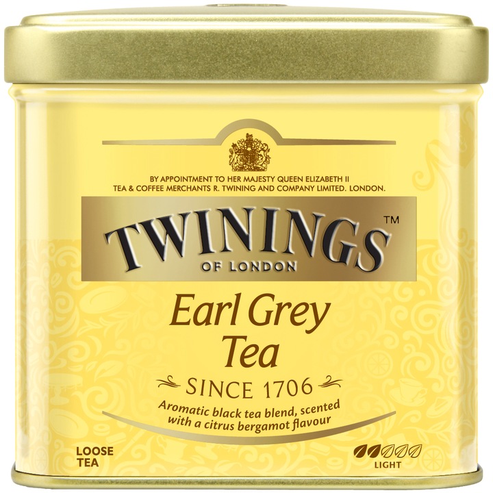 Ceai Twinings Negru Earl Grey in cutie metalica, 100 gr.