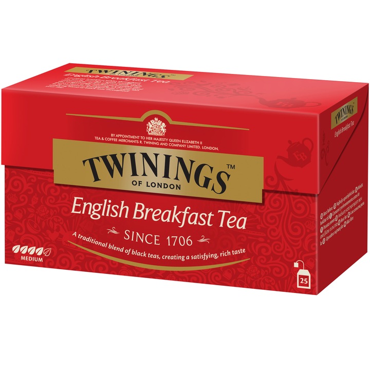 Ceai Twinings Negru English Breakfast, 25 pliculete, 50 gr.