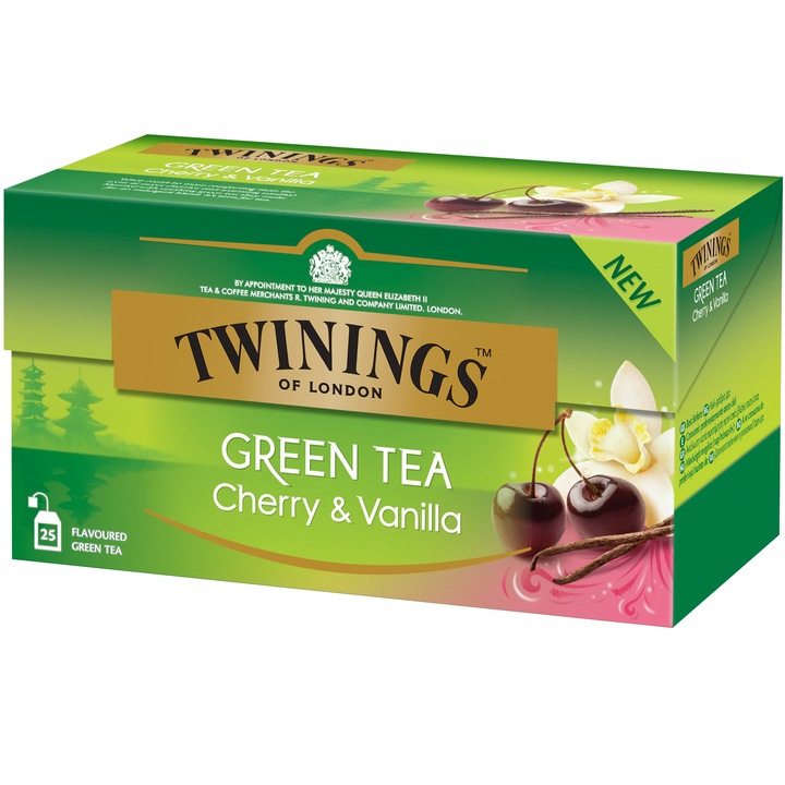 Ceai Twinings Verde cu aroma de Cirese si Vanilie, 25 pliculete, 42.5 gr.