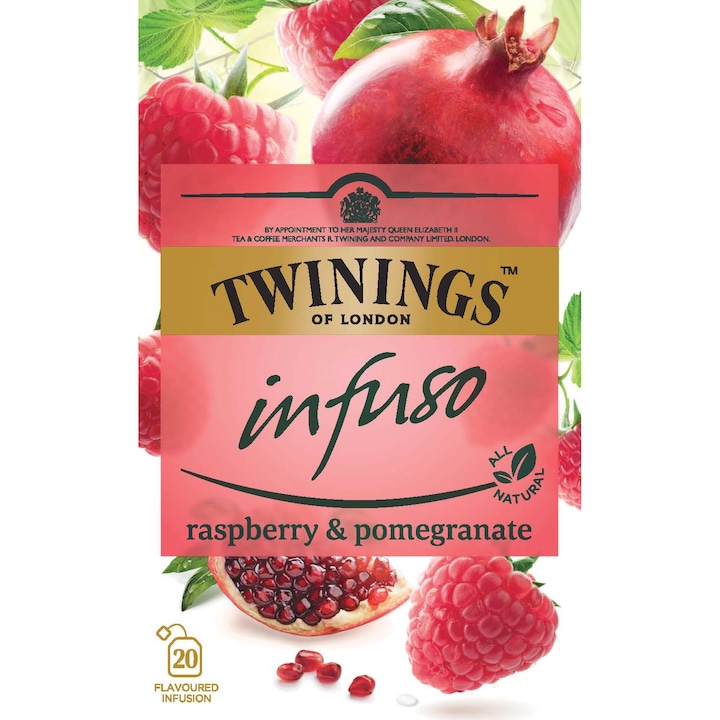Ceai Twinings - Infuzie Zmeura si Rodie, 20 pliculete, 40 gr.
