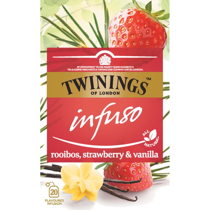 Ceai Twinings - Infuzie Rooibos, Capsuni si Vanilie, 20 pliculete, 40 gr.