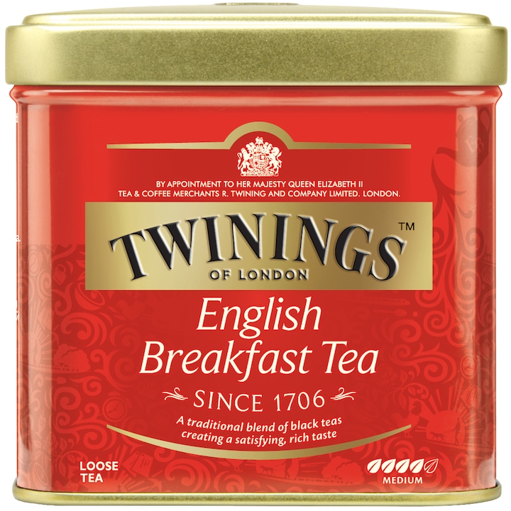 Ceai Twinings Negru English Breakfast in cutie metalica, 100 gr.