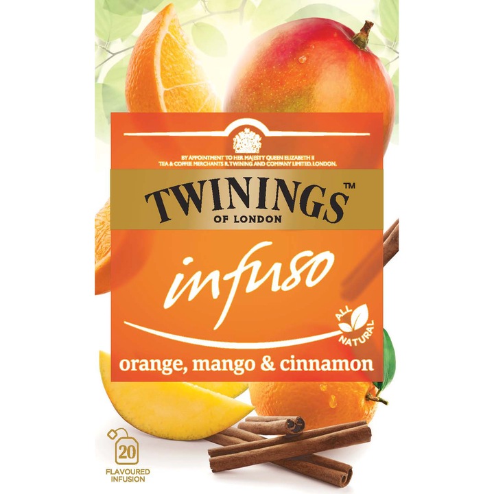 Ceai Twinings - Infuzie Portocala, Mango si Scortisoara, 20 pliculete, 40 gr.