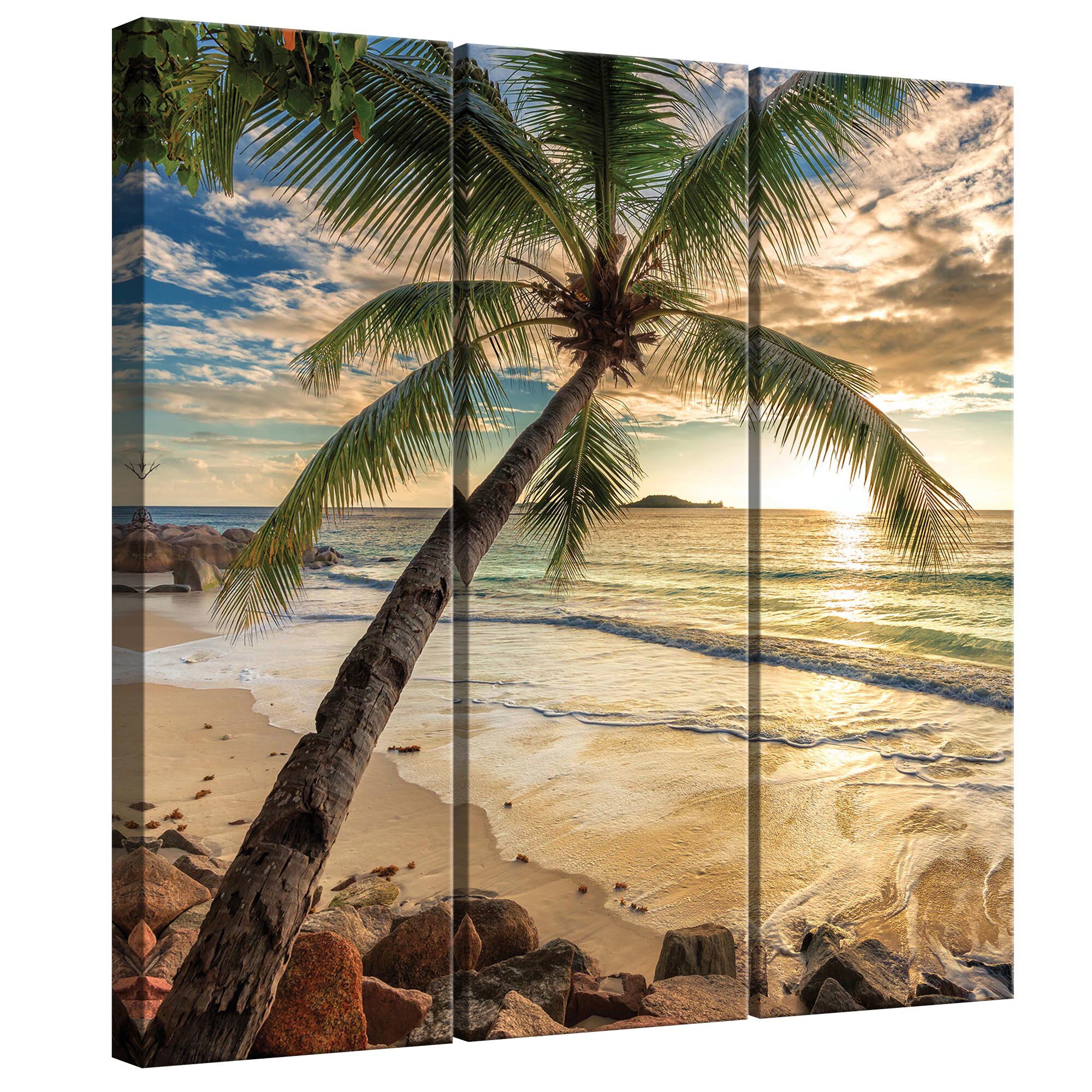Set Tablouri DEGRETS 78328 Canvas, 100 x 90 cm, 3 piese (3x100x30cm), Apus in Bahamas
