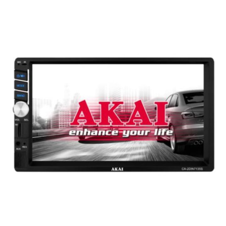 Мултимедиен плеър за кола 2DIN Akai CA-2DIN7135S, 7 инча сензорен дисплей, Без DVD, 4x25W, Bluetooth, USB, SD, Дистанционно