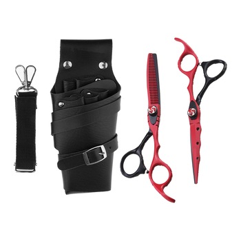 Set 2 foarfece tuns filat Black-Red din otel cu borseta pentru ustensile din piele ecologica Set 2 foarfece tuns filat Black-Red din otel cu borseta pentru ustensile din piele ecologica