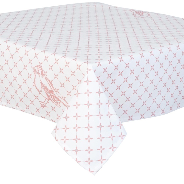 Fata de masa bumbac alb roz Bird 90*90 cm