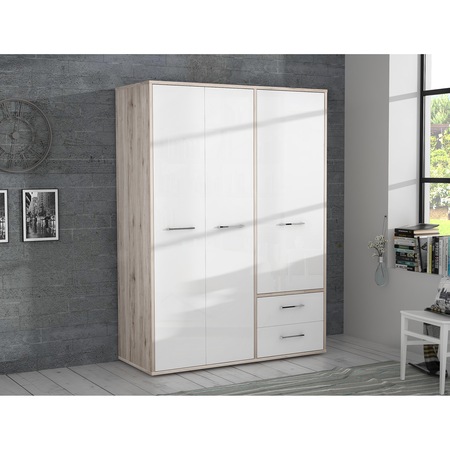 Dulap Kring Pluto, stejar/alb lucios, 147x202x60 cm