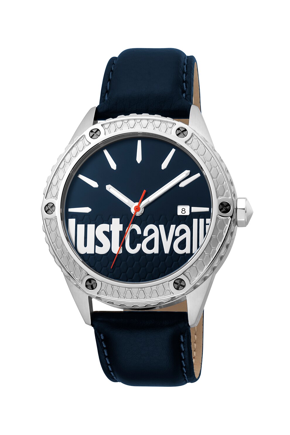 JUST CAVALLI, Ceas quartz cu logo pe cadran, Bleumarin