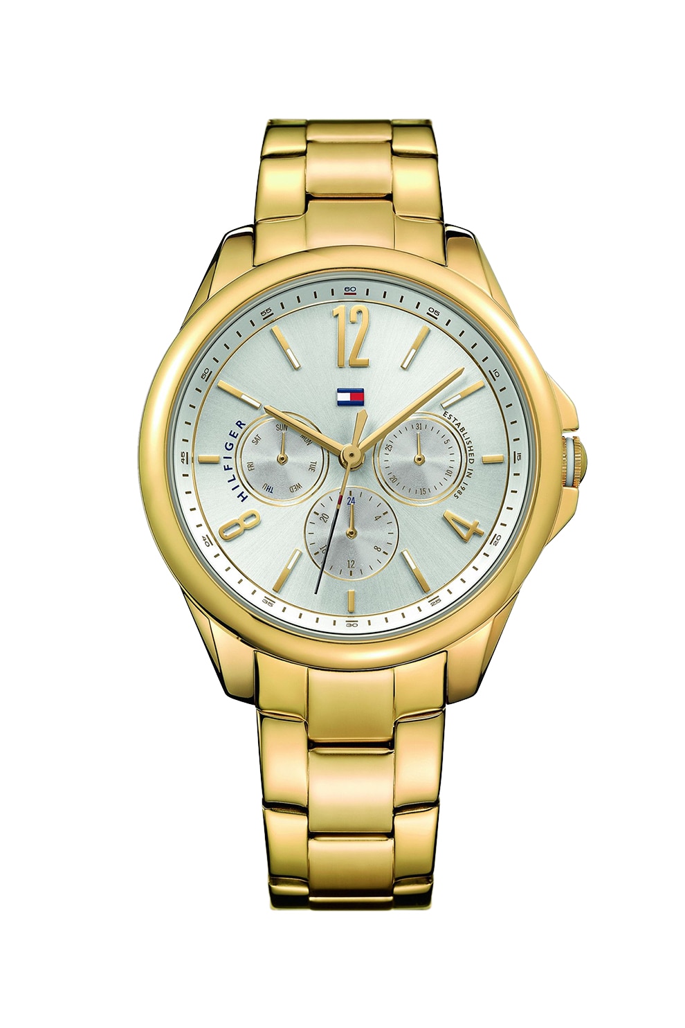Tommy Hilfiger, Ceas rotund cu bratara metalica, Auriu
