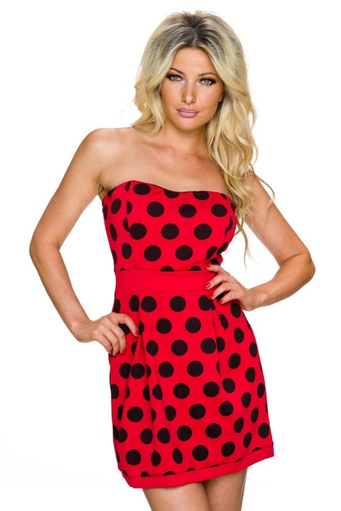Rochita babydoll cu imprimeu polka dots, Rosu, One Size