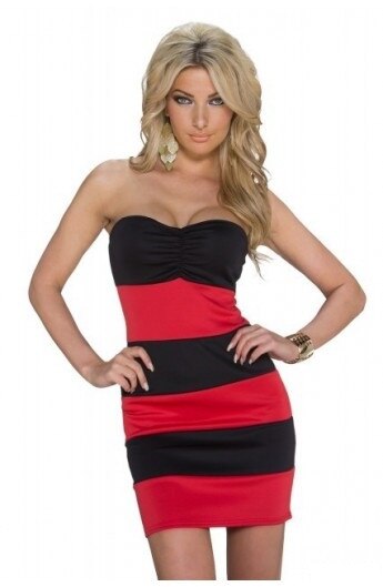 Rochie mini ,in dungi ,culoare negru-rosu,fara bretele , marimea M/L