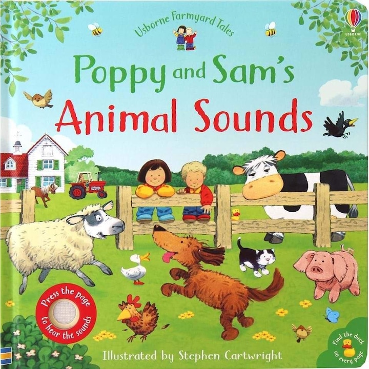 Детска звукова книжка със звуци на животни Usborne, на Попи и Сам, Бутони на всяка страница